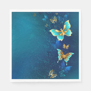 Golden Butterflies på en blå bakgrund Pappersservett