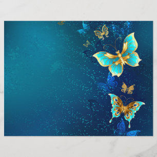 Golden Butterflies på en blå bakgrund Reklamblad