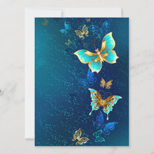 Golden Butterflies på en blå bakgrund Spara Datumet