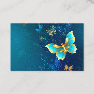 Golden Butterflies på en blå bakgrund Tidsbeställning Kort
