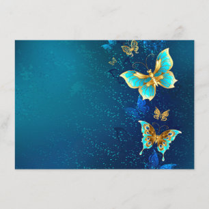 Golden Butterflies på en blå bakgrund Tilläggskort