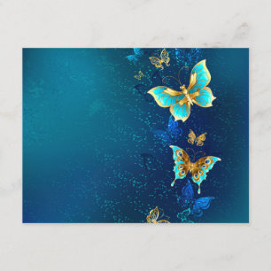 Golden Butterflies på en blå bakgrund Tilläggskort