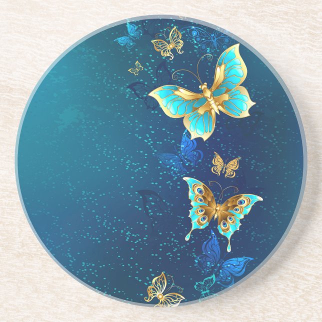 Golden Butterflies på en blå bakgrund Underlägg (Framsidan)