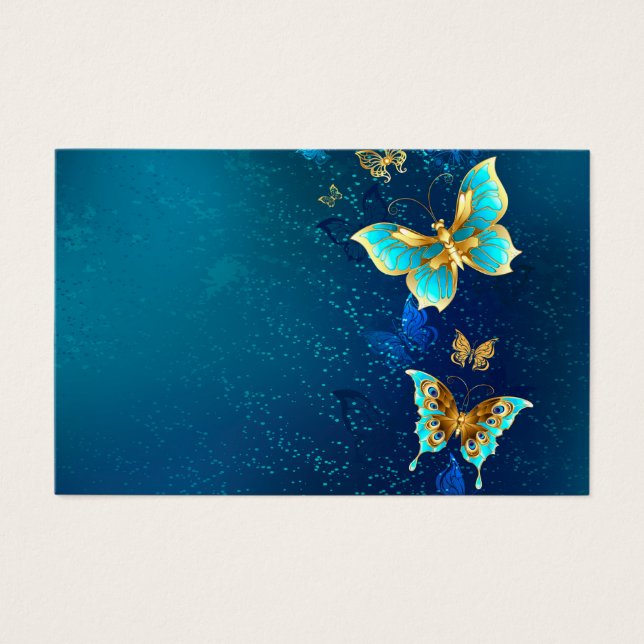 Golden Butterflies på en blå bakgrund Visitkort (Framsida)