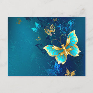 Golden Butterflies på en blå bakgrund Vykort