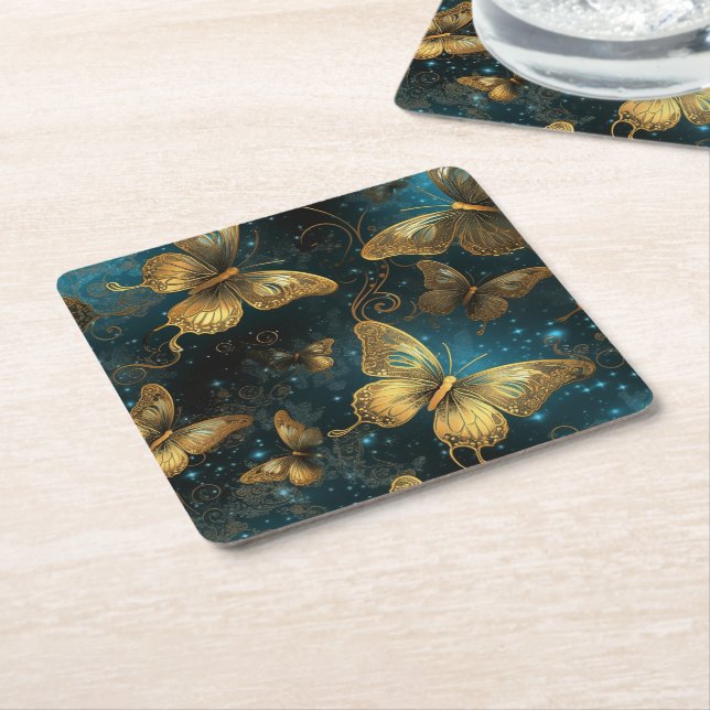 Golden Butterflies Papper Underlägg Kvadrat (Vinklad)