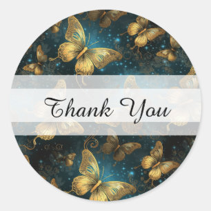 Golden Butterflies Tack Round Stickers Runt Klistermärke