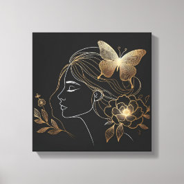Golden Butterfly Crown on Feminine Profile Canvastryck