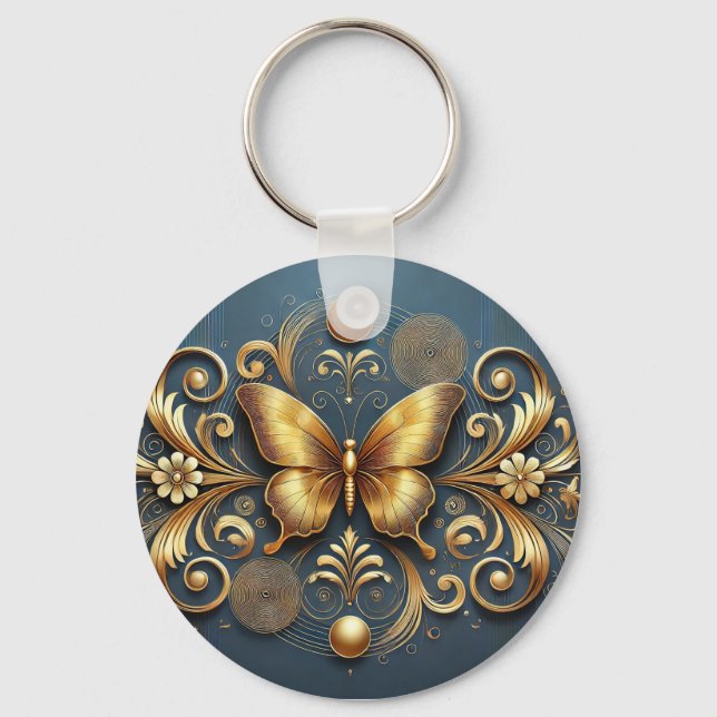 Golden Butterfly Design Nyckelring (Framsida)
