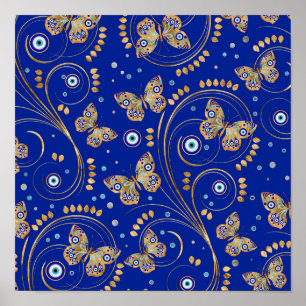 Golden Butterfly Evil Öga Mönster Poster