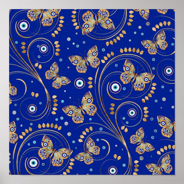 Golden Butterfly Evil Öga Mönster Poster (Framsidan)