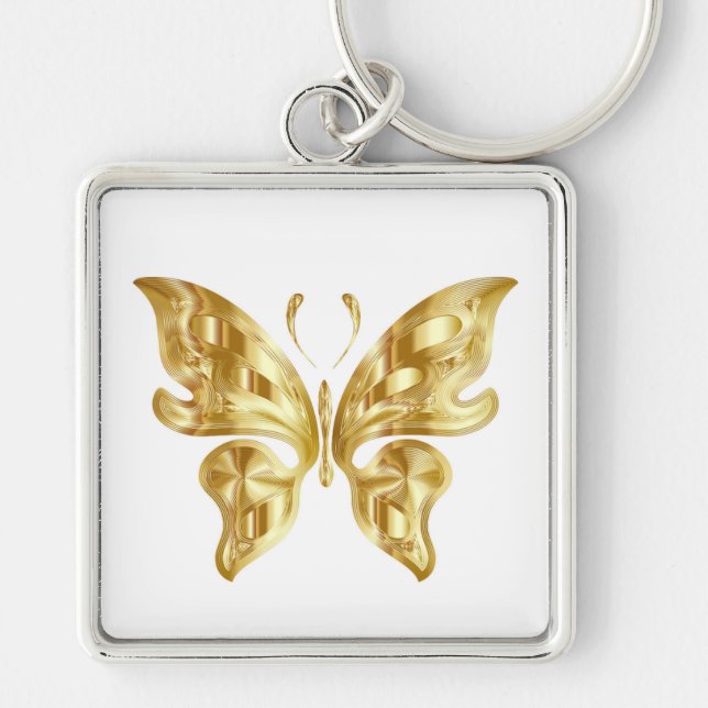 GOLDEN BUTTERFLY FYRKANTIG SILVERFÄRGAD NYCKELRING (Framsidan)