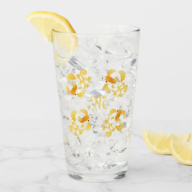 Golden Butterfly Koi Monogram Glaskopp (Framsida Ice)