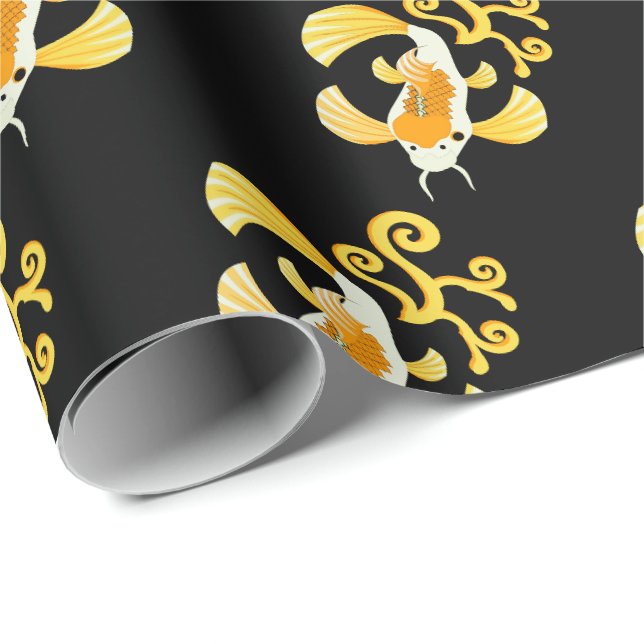 Golden Butterfly Koi Swimming Presentpapper (Rullad Hörn)
