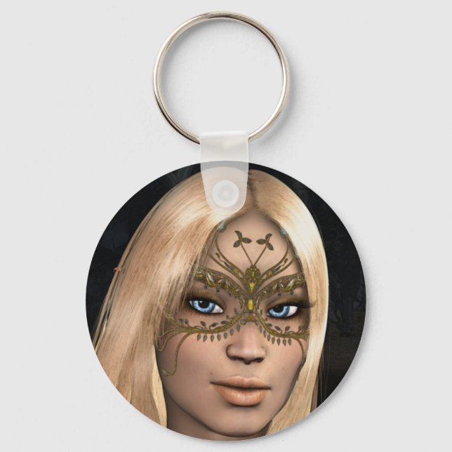 Golden Butterfly Mask Fairy Fantasy Keychain Nyckelring (Framsida)