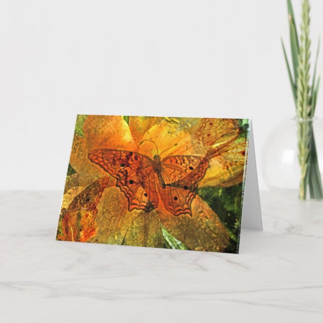 Golden butterfly och lily - kort (Framsida)