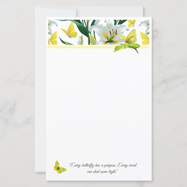 Golden Butterfly on Lilies - Vivid Stationery (Framsida)