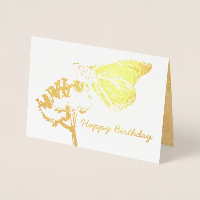Golden Butterfly på Flower Friend Birthday Folierat Kort (Framsida)