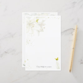 Golden Butterfly på Lilies - Watercolor Stationery