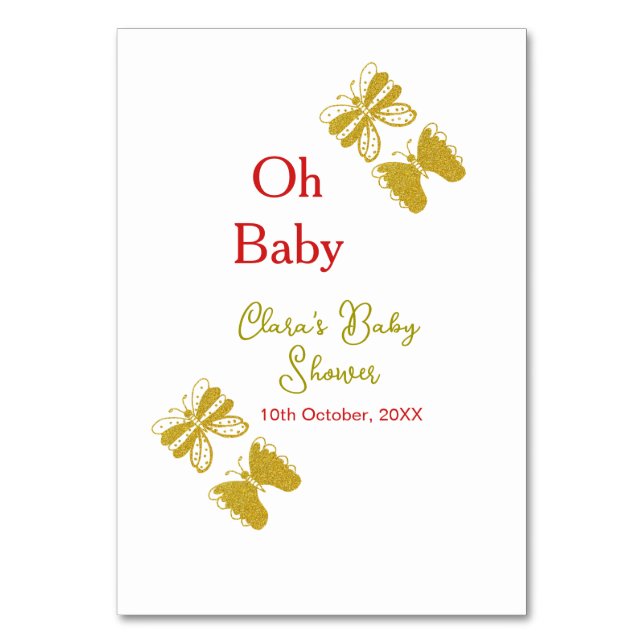Golden Butterfly Red Baby dusch oh baby modern Bordsnummer (Framsidan)