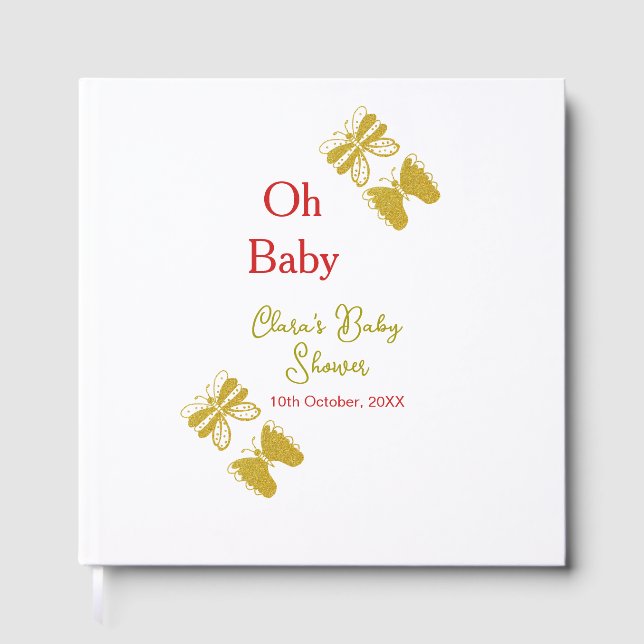 Golden Butterfly Red Baby dusch oh baby modern Gästböcker (Framsida)