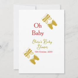 Golden Butterfly Red Baby dusch oh baby modern Inbjudningar