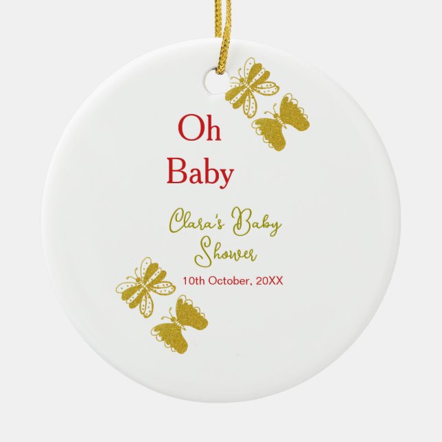 Golden Butterfly Red Baby dusch oh baby modern Julgransprydnad Keramik (Framsidan)