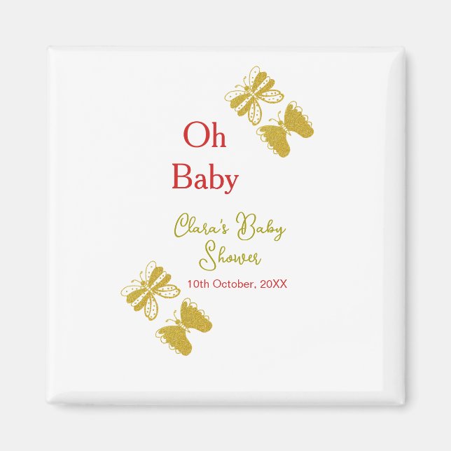 Golden Butterfly Red Baby dusch oh baby modern Magnet (Framsidan)