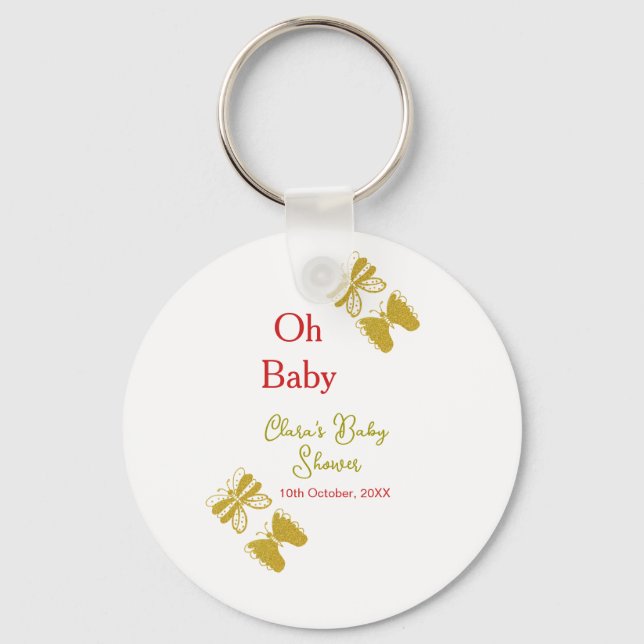 Golden Butterfly Red Baby dusch oh baby modern Nyckelring (Framsida)