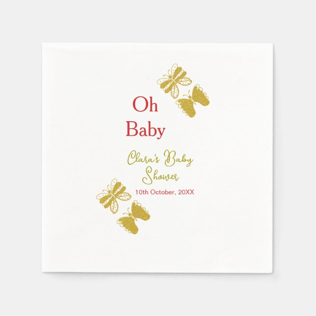 Golden Butterfly Red Baby dusch oh baby modern Pappersservett (Framsidan)