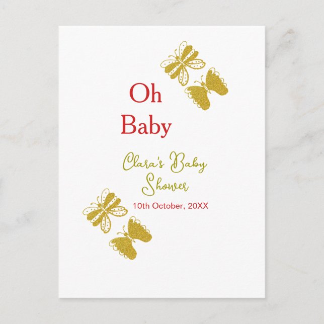 Golden Butterfly Red Baby dusch oh baby modern Vykort (Framsida)