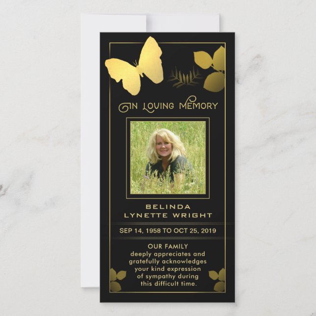 Golden Butterfly Tack Photo Sympathy Card (Framsida)