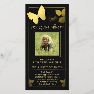 Golden Butterfly Tack Photo Sympathy Card Kort