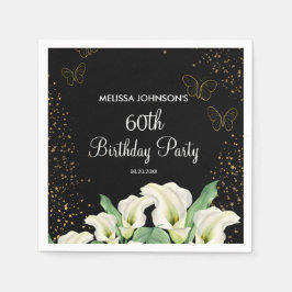 Golden Butterfly White Calla Lily Black Birthday Pappersservett