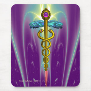 GOLDEN CADUCEUS Medicinsk symbol, Vibrant Lila Musmatta