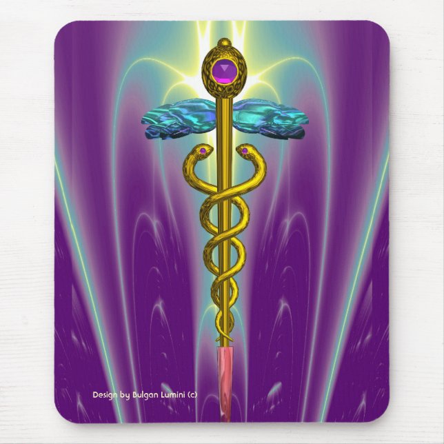 GOLDEN CADUCEUS Medicinsk symbol, Vibrant Lila Musmatta (Framsidan)
