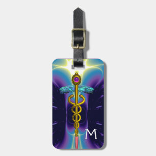 GOLDEN CADUCEUS SYMBOL MONOGRAM Lila Blue Bagagebricka