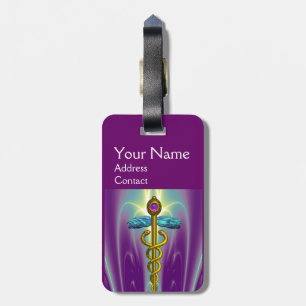 GOLDEN CADUCEUS SYMBOL MONOGRAM Lila Grönt Bagagebricka