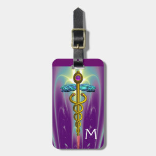 GOLDEN CADUCEUS SYMBOL MONOGRAM Lila Grönt Bagagebricka