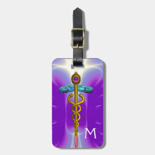 GOLDEN CADUCEUS SYMBOL MONOGRAM Lila Teal Blue Bagagebricka