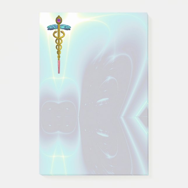 GOLDEN CADUCEUS SYMBOL MONOGRAM Teal Blue Post-it Block (Framsida)
