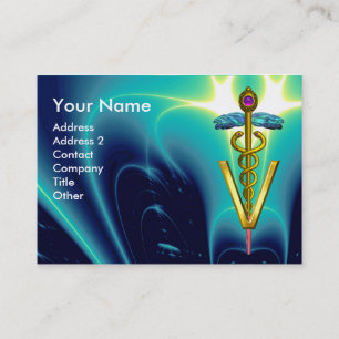 GOLDEN CADUCEUS VETERINÄR SYMBOL / Aqua Blue Teal Visitkort