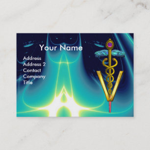GOLDEN CADUCEUS VETERINÄR SYMBOL / Aqua Blue Teal Visitkort