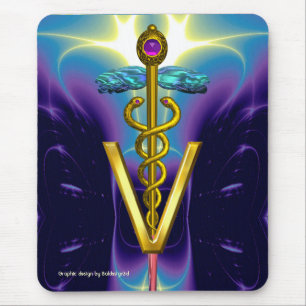 GOLDEN CADUCEUS VETERINÄR SYMBOL / Blue Lila Musmatta