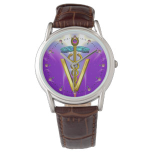 GOLDEN CADUCEUS VETERINÄR SYMBOL / Lila Armbandsur