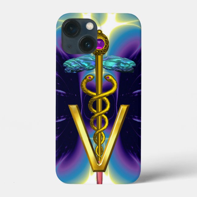 GOLDEN CADUCEUS VETERINÄR SYMBOL / Lila Blue (Baksida)