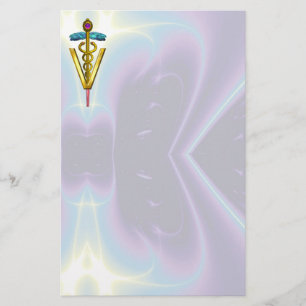 GOLDEN CADUCEUS VETERINÄR SYMBOL / Lila Brevpapper