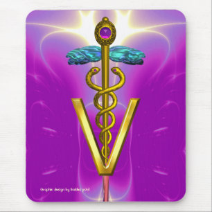 GOLDEN CADUCEUS VETERINÄR SYMBOL / Rosa Lila Musmatta
