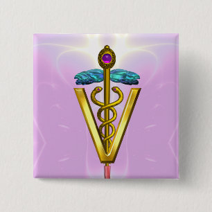 GOLDEN CADUCEUS VETERINÄR SYMBOL / Rosa White Knapp