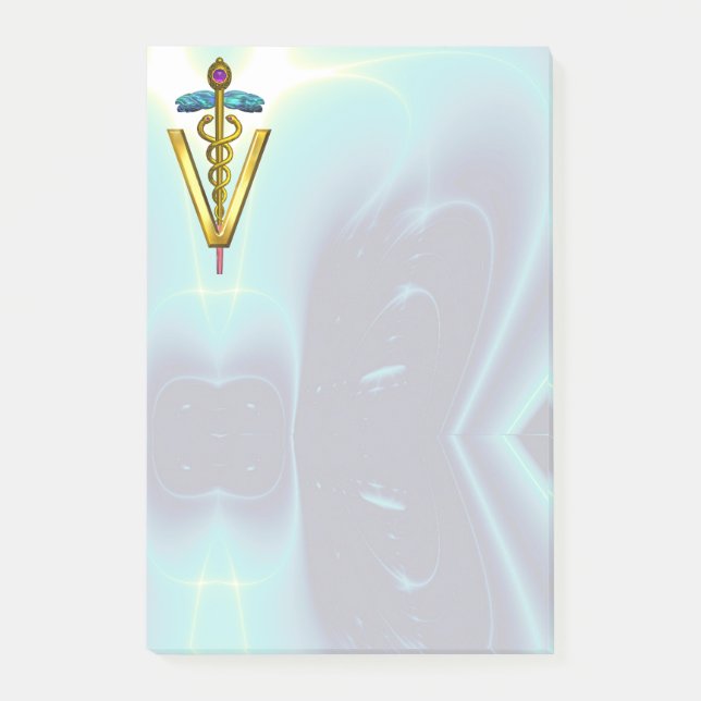 GOLDEN CADUCEUS VETERINÄR SYMBOL / Teal Blue Post-it Block (Framsida)